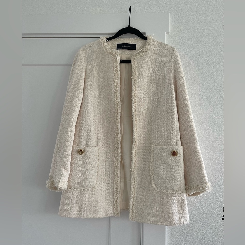 ZARA BASICS TWEED BLAZER WOMENS